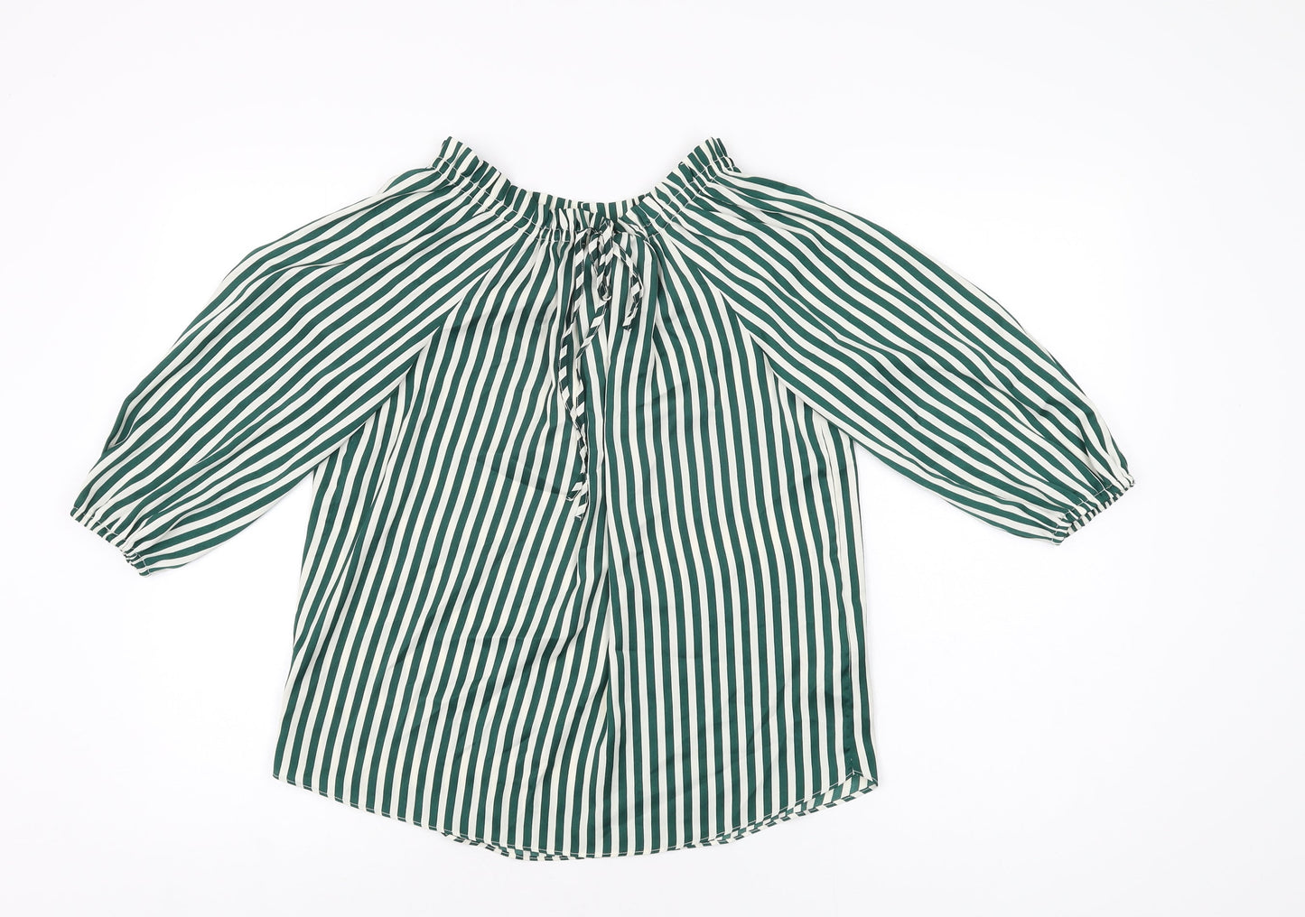 H&M Womens Green Striped Polyester Basic Blouse Size 4 Off the Shoulder