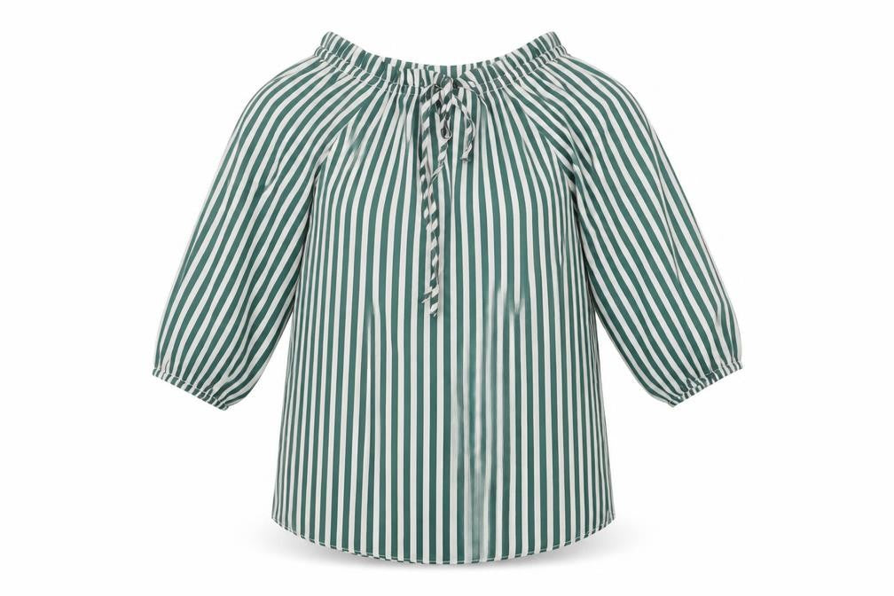H&M Womens Green Striped Polyester Basic Blouse Size 4 Off the Shoulder