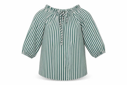 H&M Womens Green Striped Polyester Basic Blouse Size 4 Off the Shoulder