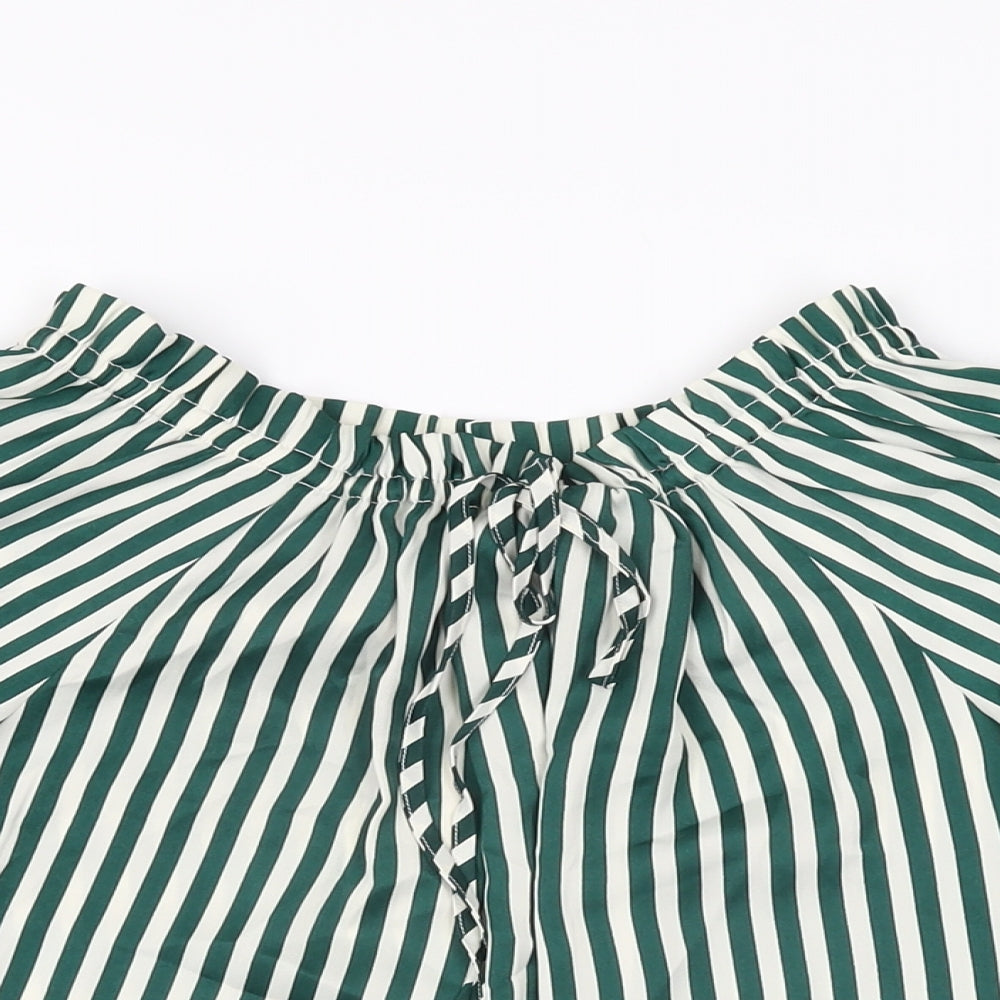 H&M Womens Green Striped Polyester Basic Blouse Size 4 Off the Shoulder