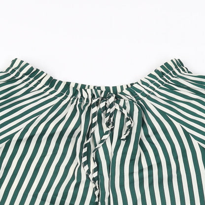 H&M Womens Green Striped Polyester Basic Blouse Size 4 Off the Shoulder