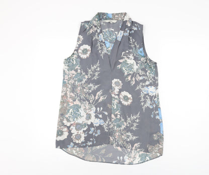 Next Womens Grey Floral Polyester Basic Blouse Size 8 V-Neck