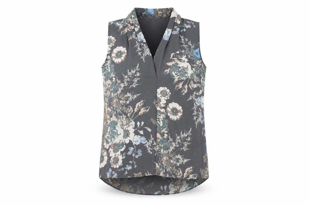 NEXT Womens Grey Floral Polyester Basic Blouse Size 8 V-Neck