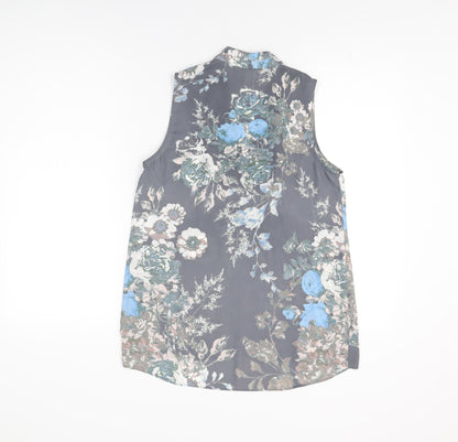 Next Womens Grey Floral Polyester Basic Blouse Size 8 V-Neck