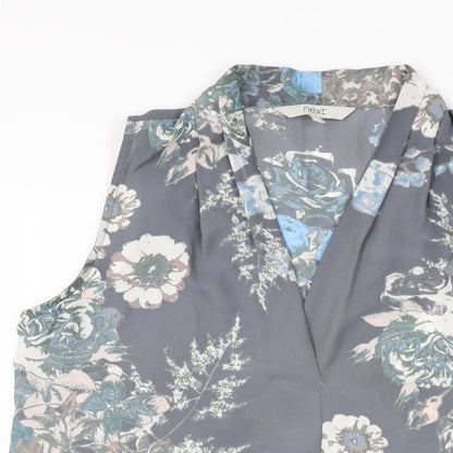 Next Womens Grey Floral Polyester Basic Blouse Size 8 V-Neck