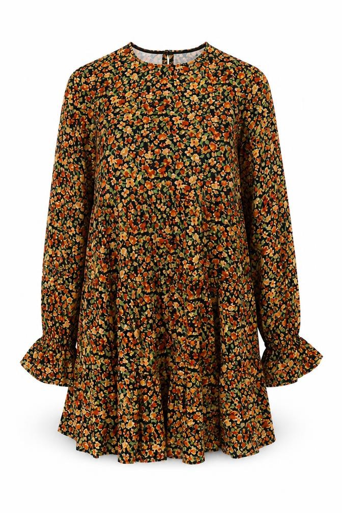 ASOS Womens Black Floral Polyester Shift Size 8 Round Neck Button