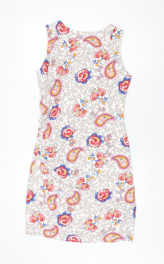 Josephine and Co Womens White Floral Cotton Bodycon Size 14 Boat Neck Zip