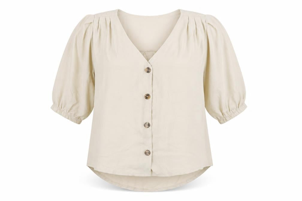 Boohoo Womens Beige Polyester Basic Blouse Size 8 V-Neck