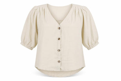 Boohoo Womens Beige Polyester Basic Blouse Size 8 V-Neck