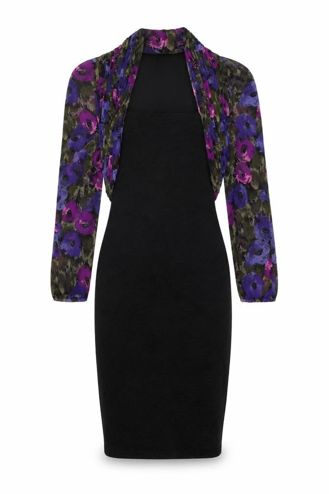 Unit Seven Womens Black Floral Polyester Bodycon Size 10 Square Neck Pullover