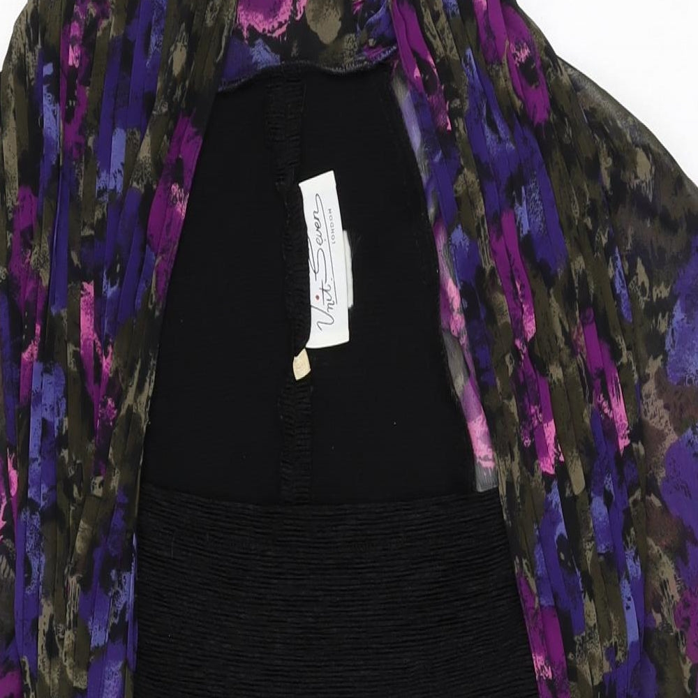 Unit Seven Womens Black Floral Polyester Bodycon Size 10 Square Neck Pullover