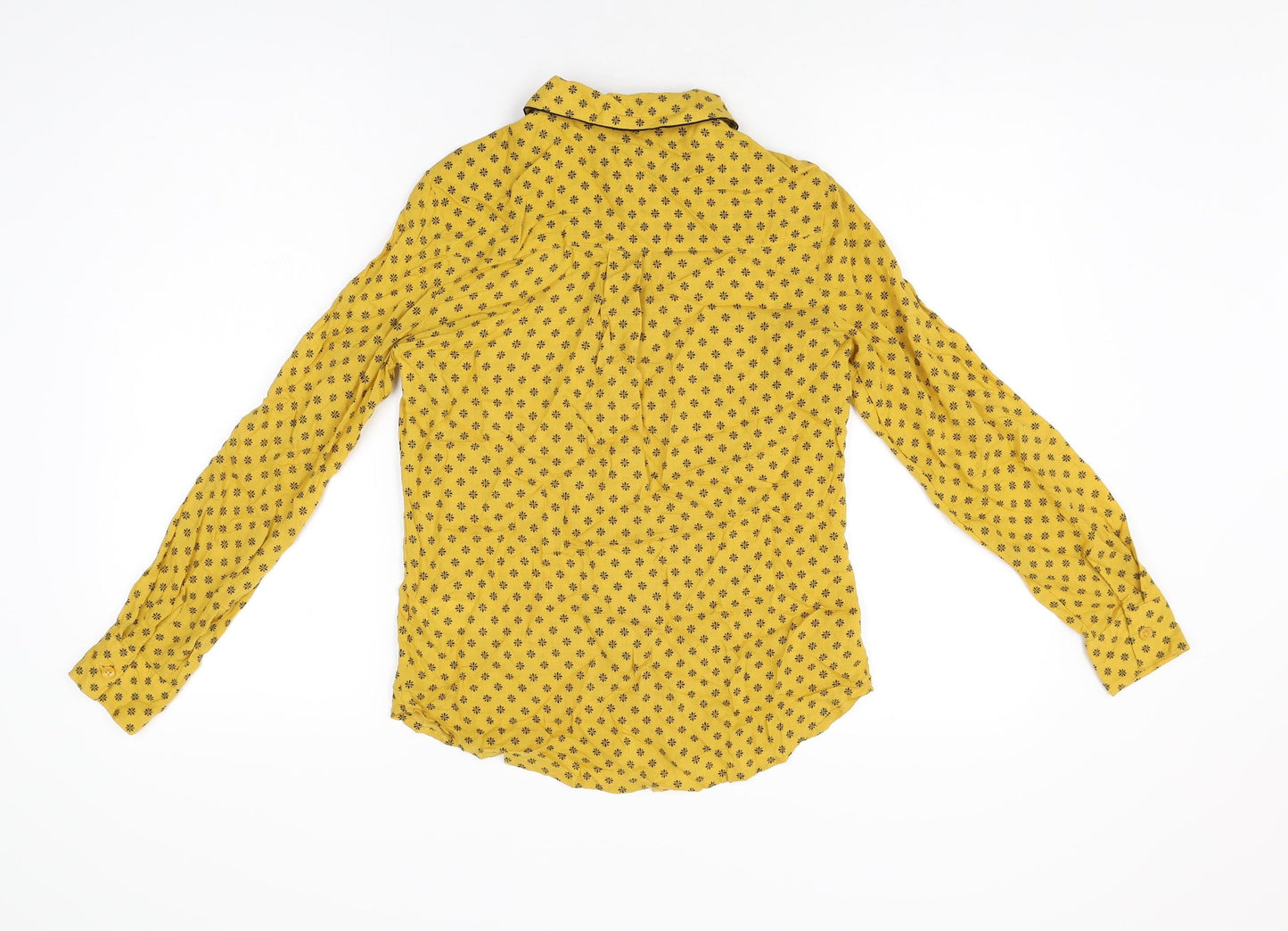 NEXT Womens Yellow Floral Modal Basic Button-Up Size 6 Collared