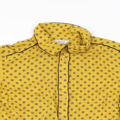 Next Womens Yellow Floral Modal Basic Button-Up Size 6 Collared