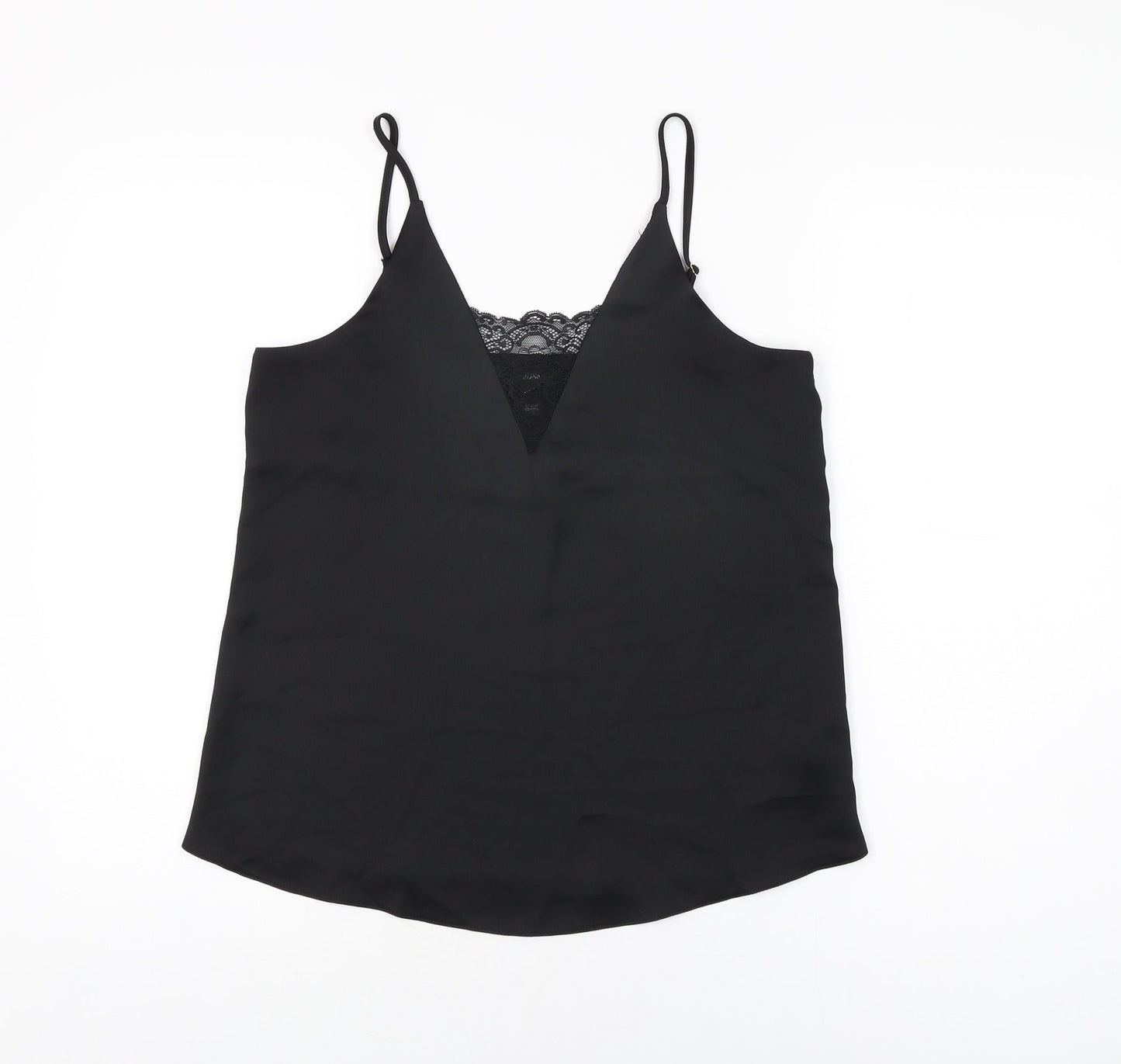 River Island Womens Black Polyester Camisole T-Shirt Size 8 V-Neck