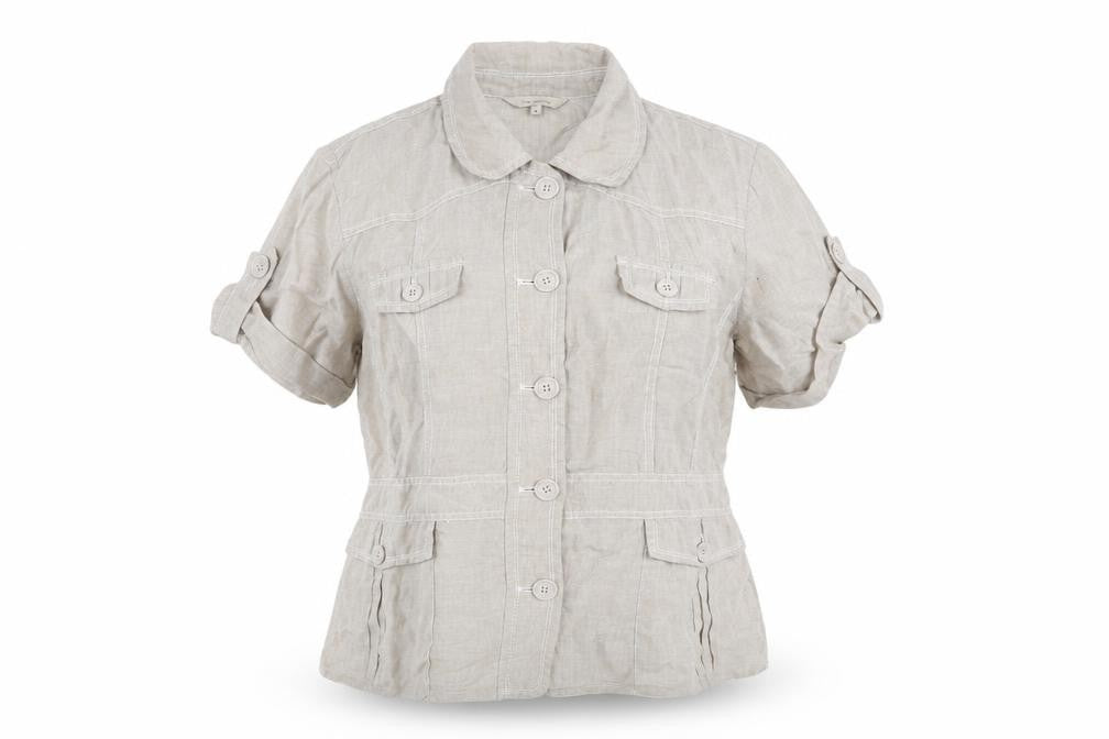 RJR.John Rocha Womens Grey Linen Basic Button-Up Size 18 Collared
