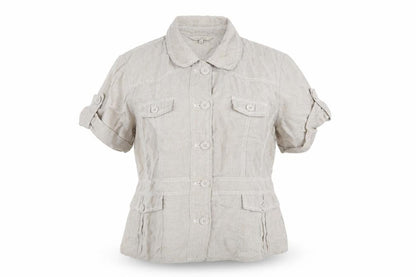 RJR.John Rocha Womens Grey Linen Basic Button-Up Size 18 Collared