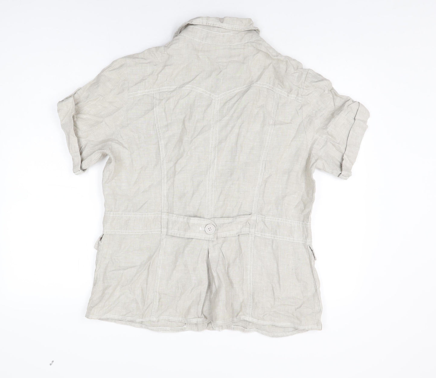 RJR.John Rocha Womens Grey Linen Basic Button-Up Size 18 Collared