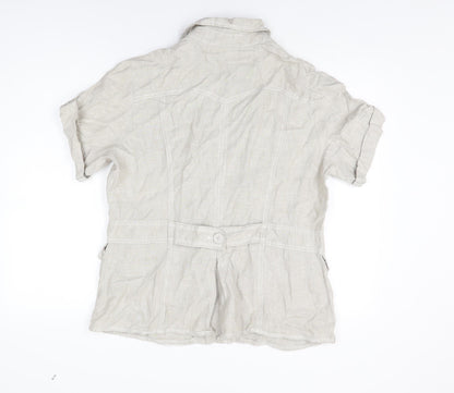 RJR.John Rocha Womens Grey Linen Basic Button-Up Size 18 Collared