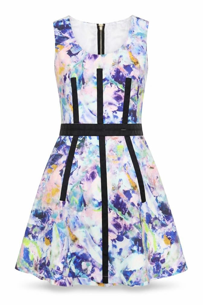 Max C Womens Multicoloured Geometric Polyester Skater Dress Size 8 Round Neck Zip