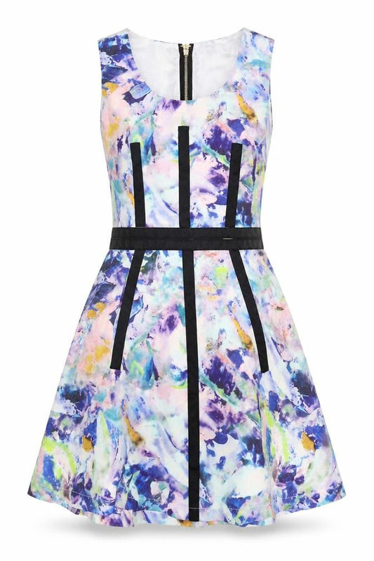 Max C Womens Multicoloured Geometric Polyester Skater Dress Size 8 Round Neck Zip