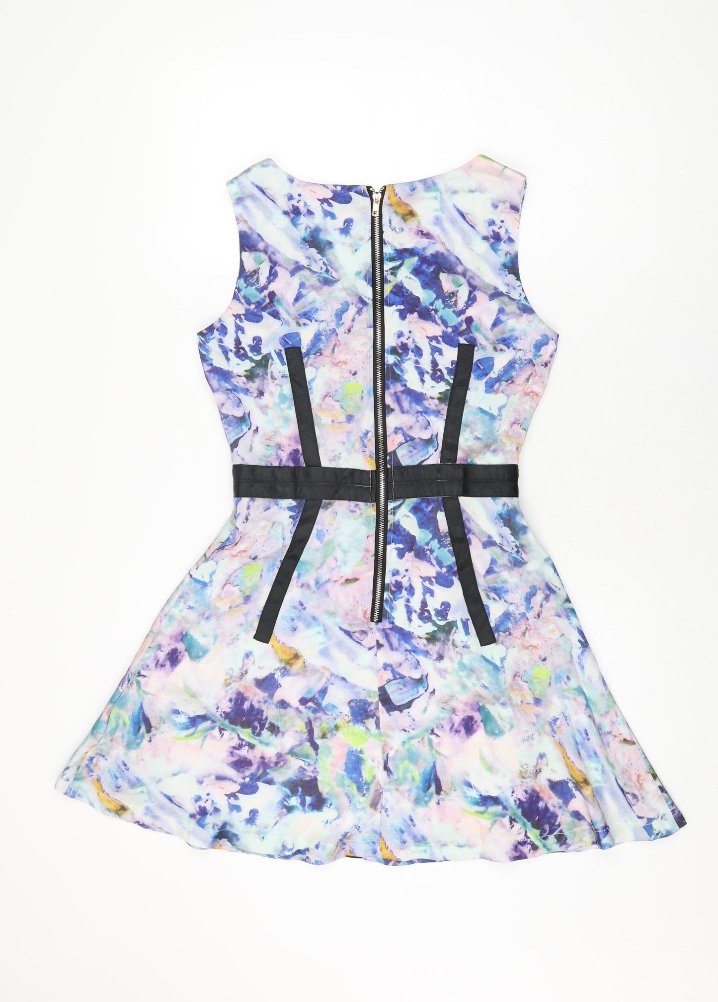Max C Womens Multicoloured Geometric Polyester Skater Dress Size 8 Round Neck Zip