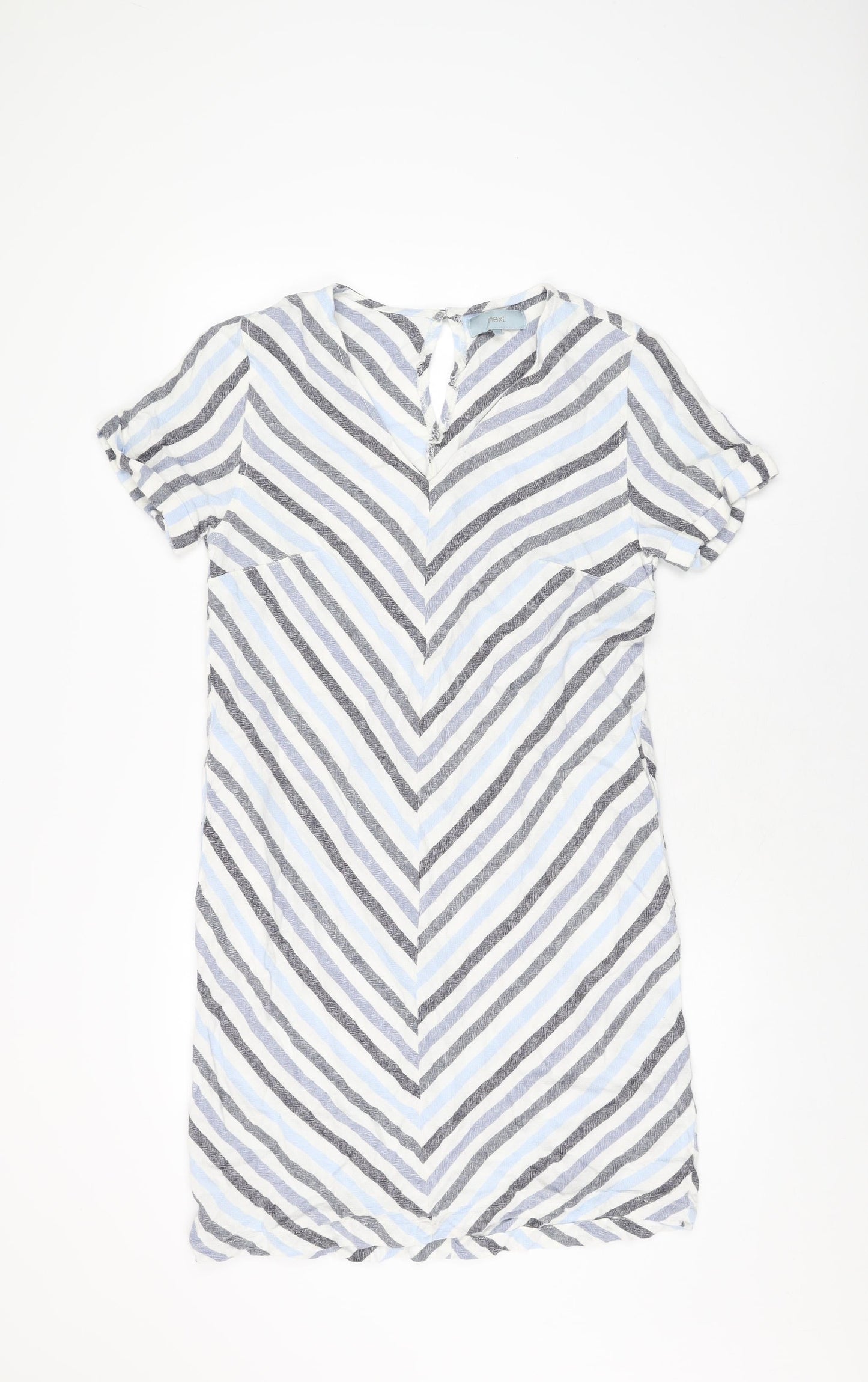 NEXT Womens White Striped Linen Shift Size 12 V-Neck Button