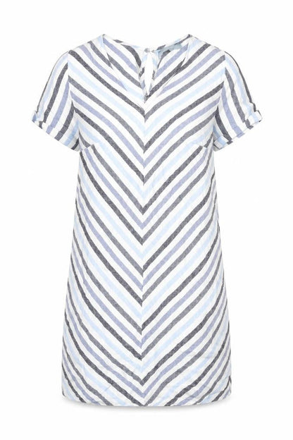 Next Womens White Striped Linen Shift Size 12 V-Neck Button