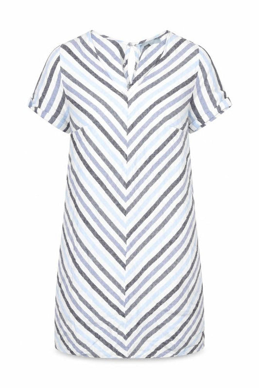 Next Womens White Striped Linen Shift Size 12 V-Neck Button