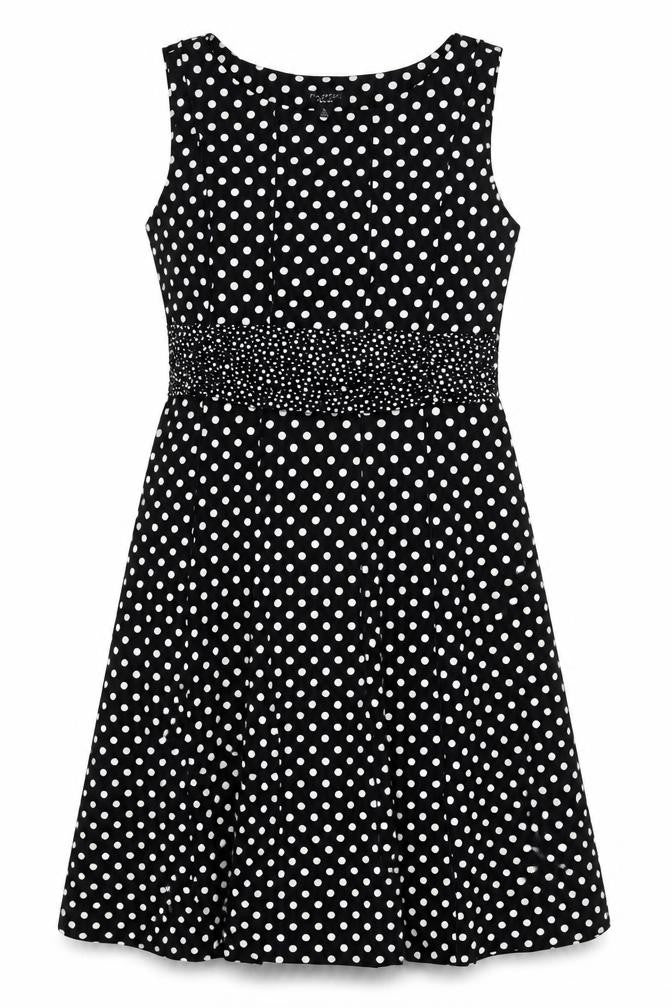 Perceptions Womens Black Polka Dot Polyester A-Line Size XL Round Neck Pullover