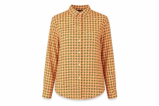 Zara Womens Orange Geometric Viscose Basic Button-Up Size XS Collared