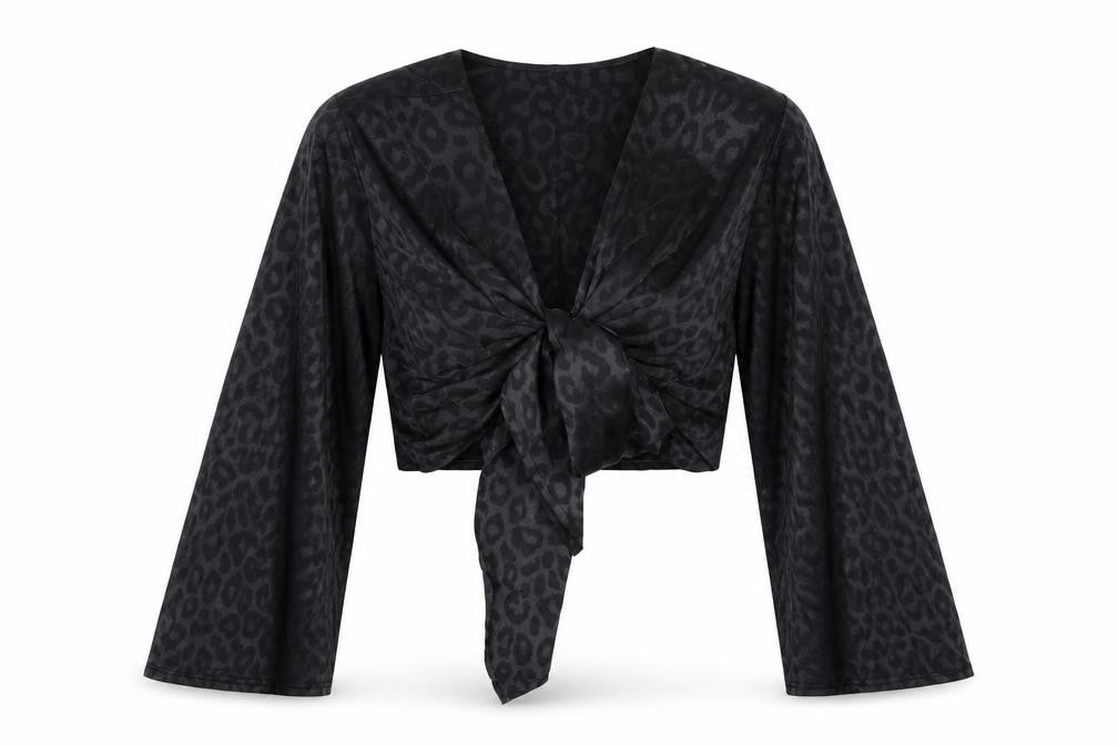 Missguided Womens Black Animal Print Polyester Cropped T-Shirt Size 8 V-Neck