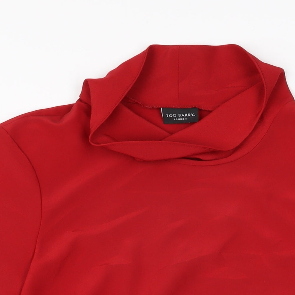 TOD BARRY Womens Red Polyester Basic Blouse Size 16 High Neck