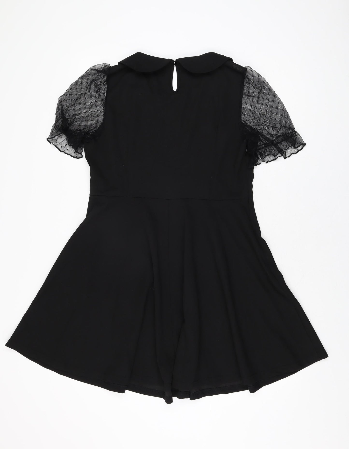 Allegra K Womens Black Polyester Skater Dress Size L Collared Zip