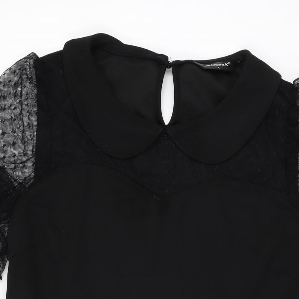 Allegra K Womens Black Polyester Skater Dress Size L Collared Zip