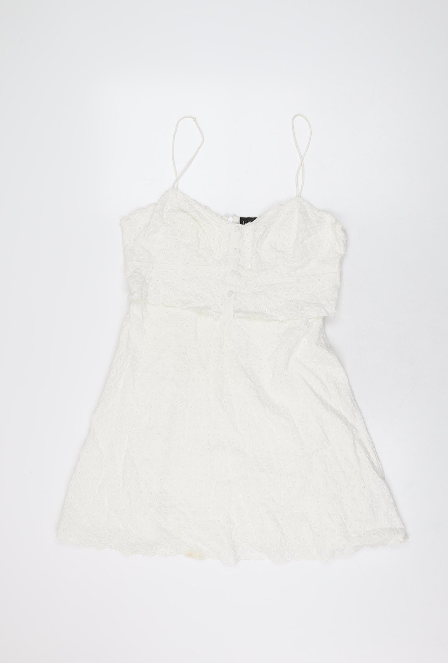 Topshop Womens White Geometric Cotton Skater Dress Size 12 V-Neck Zip