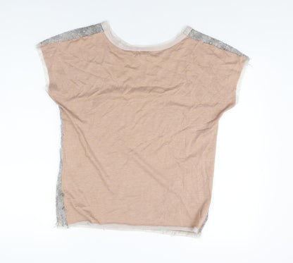Back view of Silence + Noise women’s grey polyester basic t-shirt, size XS, round neck