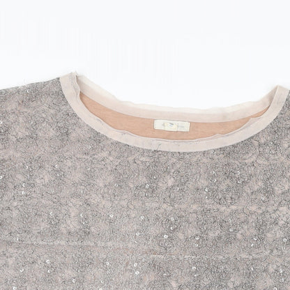 Close-up detail of Silence + Noise women’s grey polyester basic t-shirt, size XS, round neck