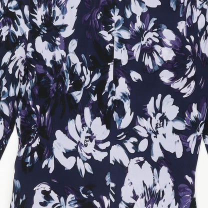 Brand and care label for Kaliko women’s blue floral polyester bodycon, size UK 10, round neck pullover
