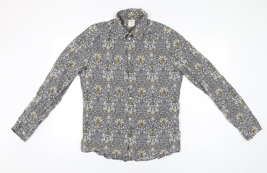 H&M Mens Multicoloured Geometric Lyocell Button-Up Size M Collared Button