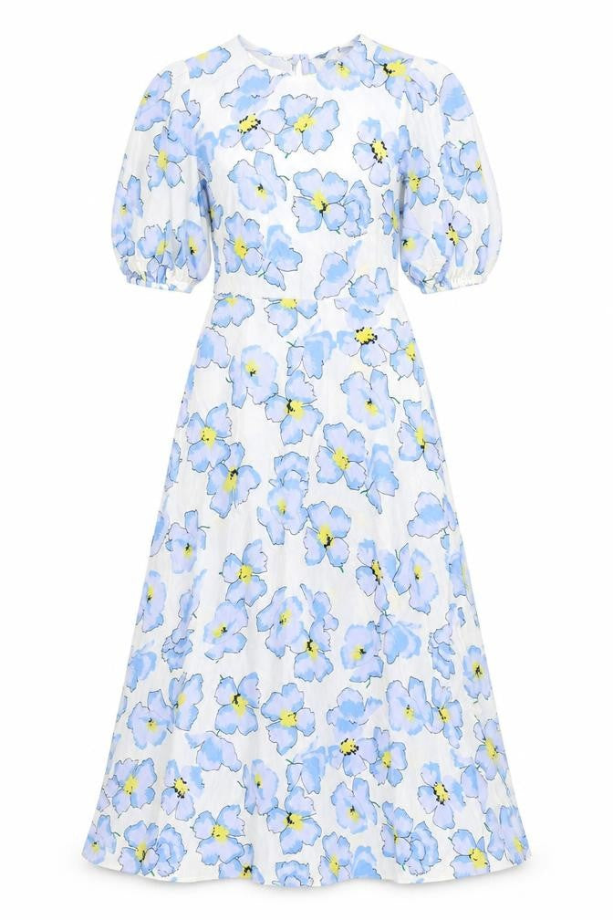 Marks & Spencer Womens White Floral Viscose A-Line Size 8 Round Neck Zip