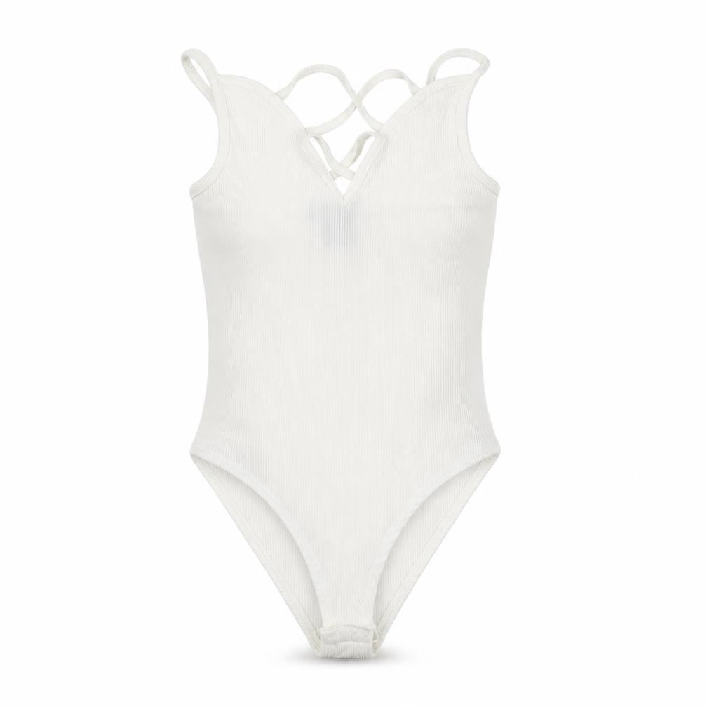 New Look Womens White Polyester Bodysuit One-Piece Size 8 Snap