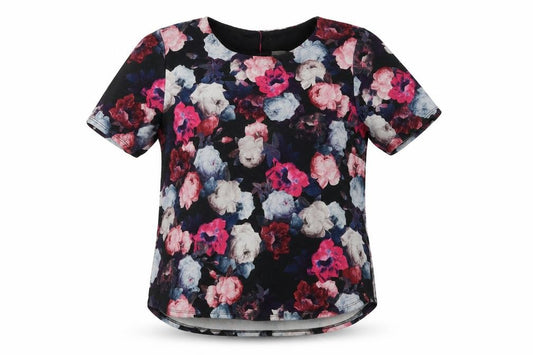 Dorothy Perkins Womens Black Floral Polyester Basic T-Shirt Size 10 Round Neck