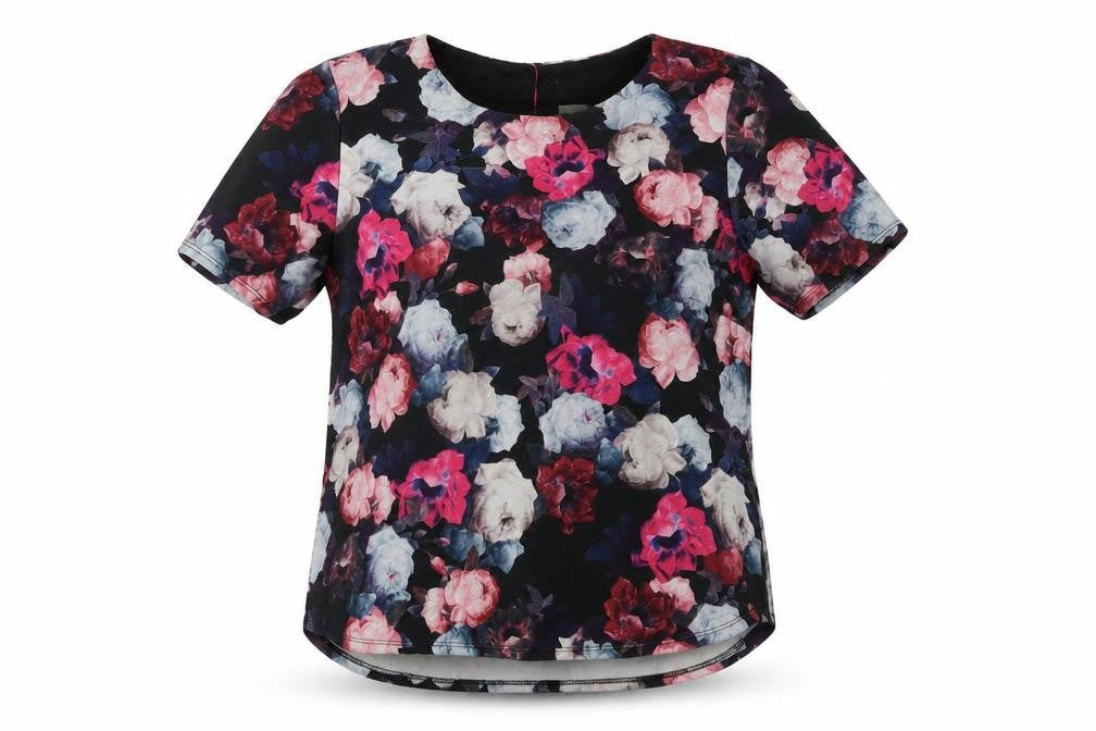 Dorothy Perkins Womens Black Floral Polyester Basic T-Shirt Size 10 Round Neck