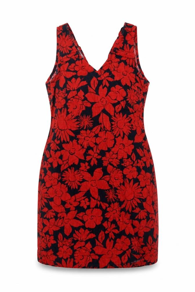 NEXT Womens Red Geometric Linen Tank Dress Size 10 V-Neck Pullover
