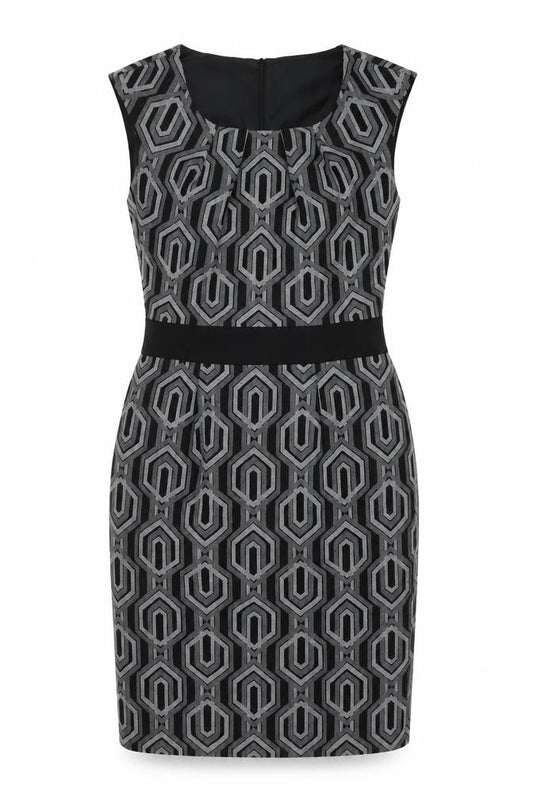 Linea Womens Black Geometric Polyester Sheath Size 12 Round Neck Zip