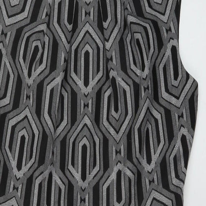 Close-up detail of Linea women’s black geometric polyester sheath, size UK 12, round neck zip