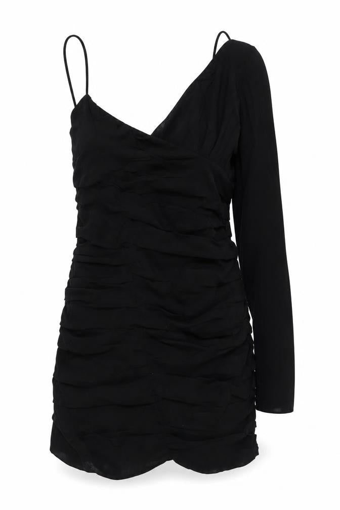 Zara Womens Black Linen Bodycon Size M V-Neck Zip