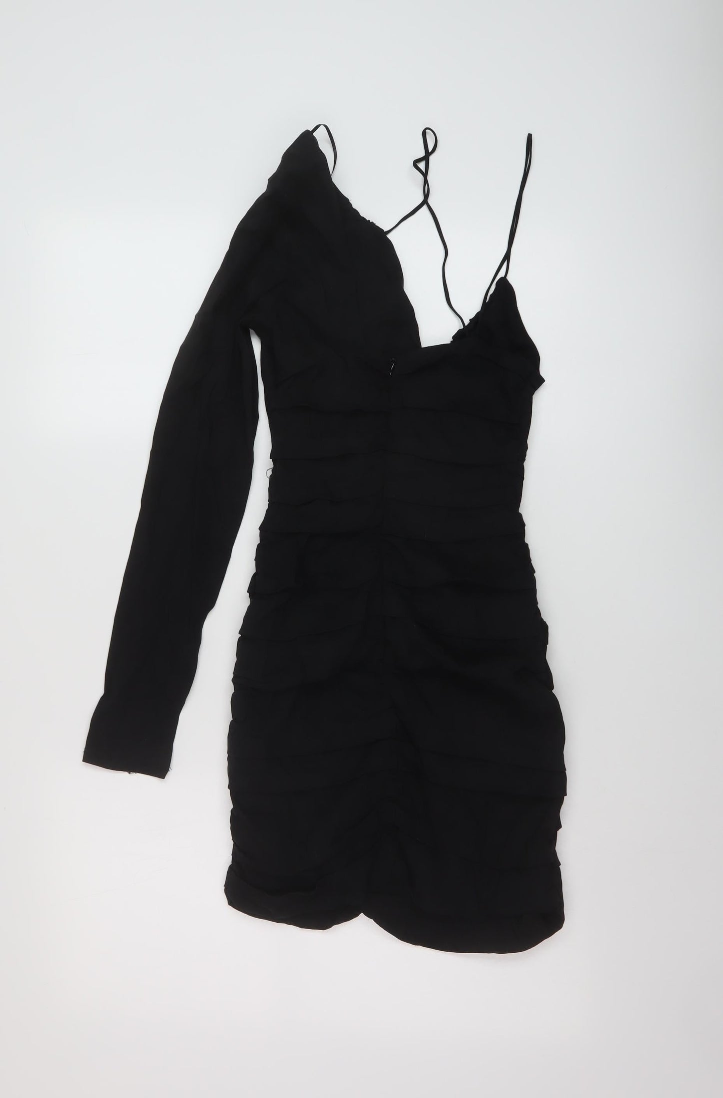 Zara Womens Black Linen Bodycon Size M V-Neck Zip