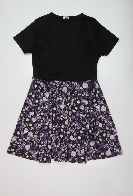 Want That Trend Womens Black Floral Polyester A-Line Size 18 Round Neck Pullover