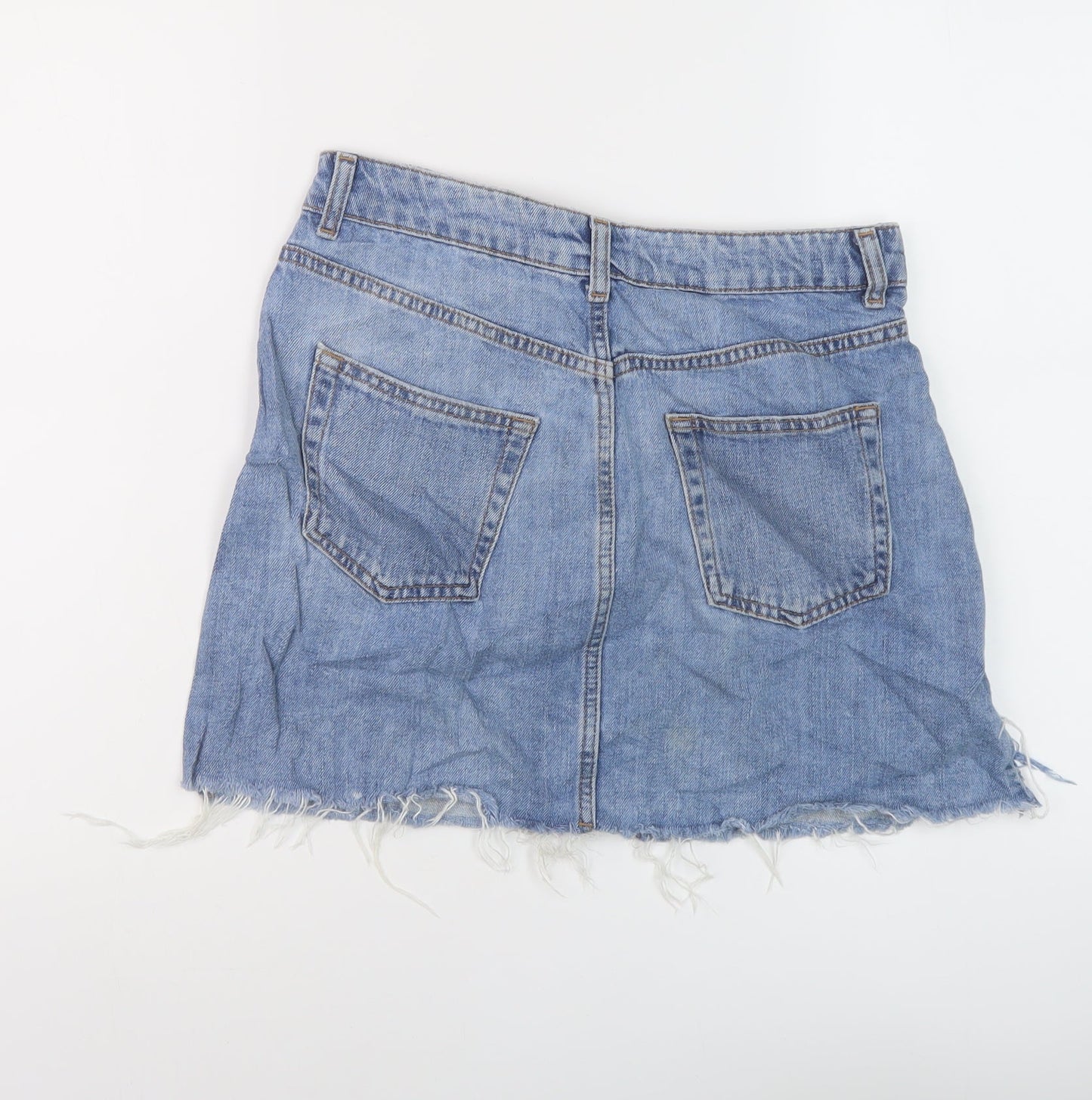 Topshop Womens Blue Cotton Mini Skirt Size 10 Button